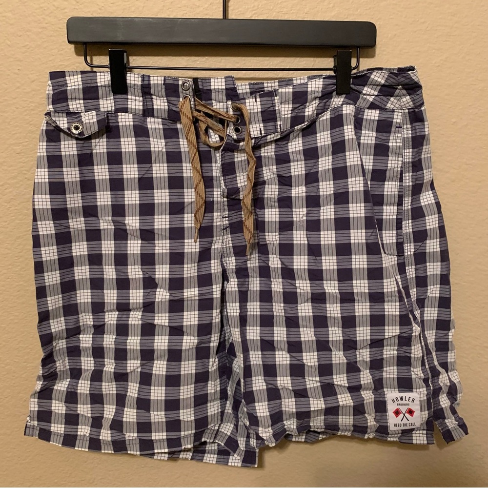 Howler Bros Blue and White Plaid Board Shorts
